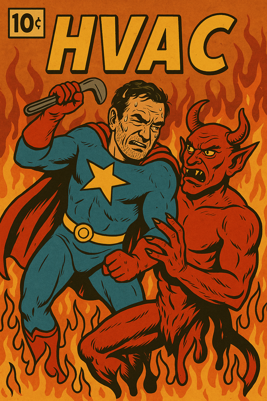 Handy Manthony, the superhero handyman, holding a hammer